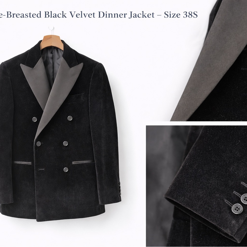 Double-Breasted Black Velvet Dinner Jacket - 38S
